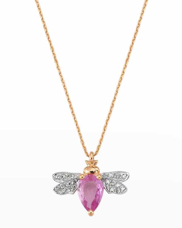 Diamond and Pink Sapphire Bee Necklace